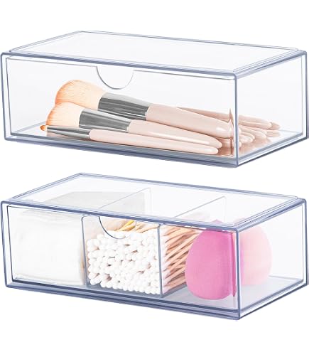 Organiseur Maquillage Acrylique Transparent - Lot De 2 - 20x10x7 Cm - Avec Tiroirs Pour Pinceaux, Cosmétiques