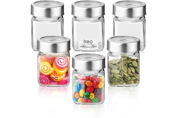 Treo By Milton Cube Storage Glass Jar Set of 6, 180 ml Each, Transparent, BPA Free, Storage Jar, Kitchen Organizer Modular, Multipurpose Cookies Jar