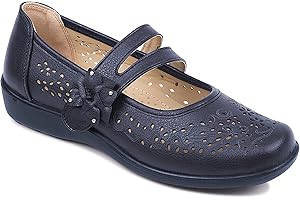 Chums | Ladies | Women's Easy Fit Comfort Touch Fasten Strap Shoe with Adjustable Fit, Cushioned Insole, and Stylish Punchwork Design |