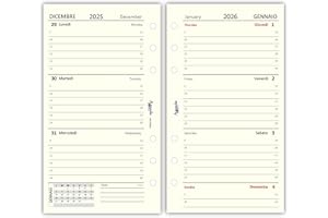 Agendepoint.it - Ricambio agenda organizer settimanale 9,5x17cm BI-LINGUA AVORIO - 2026