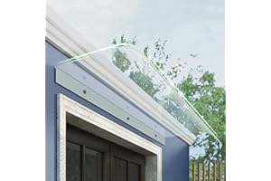 KDDEON Auvent de Porte d'Entrée,Toit Abri Protection Contre La Pluie et UV,Marquise de Porte et Fenêtres Évolutive,Marquise en Polycarbonate Transparent,Marquise d'accueil de Porche (50x200cm/20 x79)