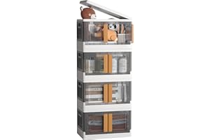 NETEL Plastic Storage Box with lids,4 Pack 45L Large Storage Boxes with Lids, Front Door and Wheels,Stackable Storage Box, Collapsible Storage Box,Toy Box Storage