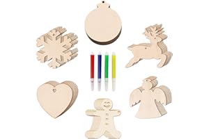 Winwild 36 Stück Weihnachtskugeln Holzanhänger mit Juteseil & Marker,DIY Weihnachten Deko Holz zum Bemalen,6 Weihnachtsmuster Holz Ornament Kit