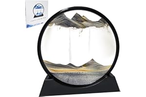 ALLSSAL Moving Sand Art Pictures, Sand Art Liquid Motion Quicksand Decor 3D Hourglass Deep Sea Sandscape Round Glass Sand Art Kits Flowing Sand Frame Home Office Desktop Decor (Black, 12in)