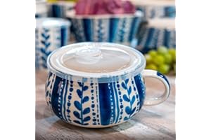 BIRSPPY Florsol neuetischkultur Suppentasse 0,6 Liter Keramik Gemustert mit Mikrowellendeckel Landhaus