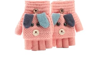 SUNNEE Cartoon Unisex Kids Fingerless Flap Cover Gloves - Convertible Flip Top Warm Mittens With Mitten Cover Cute Cartoon for 5-12 Ages Boys and Girls