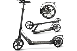ULUCK Adult Kick Scooter, 200mm Big Wheels with Disc Brakes, Adult Scooter with Carry Strap and Double Shock Absorption, Foldable Scooters for Teenagers