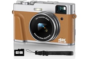 NICAMERY Digitalkamera 4K 48MP Fotoapparat Autofokus mit 32G SD-Karte, Kompaktkamera Fotokamera mit Optischer Sucher 16X Zoom 2 Akkus Einfach zu Bedienen, Geeignet für Anfänger, Erwachsene, Jugendliche(Braun)