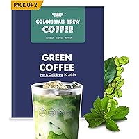 Colombian Brew Coffee Green Coffee, Hot & Cold Brew 10 Sticks, Pack of 2