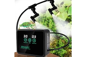 CARSEATTY Reptile Fogger Automatischer Reptiliennebel für Terrarium, ReptilienLuftbefeuchter mit Timer Amphibien, intelligenter Luftbefeuchter mit 360° verstellbaren Nebeldüsen für