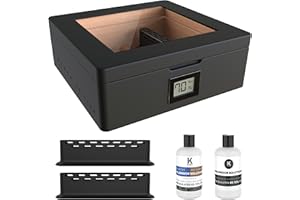 ‎CASE ELEGANCE CASE ELEGANCE MAG Humidor, Glasplatte mit Magnetverschluss, Aufbewahrung für 20–30 Zigarren, mattschwarz mit maßgefertigter polierter schwarzer Hardware, digitaler Hygrometer, schwarz