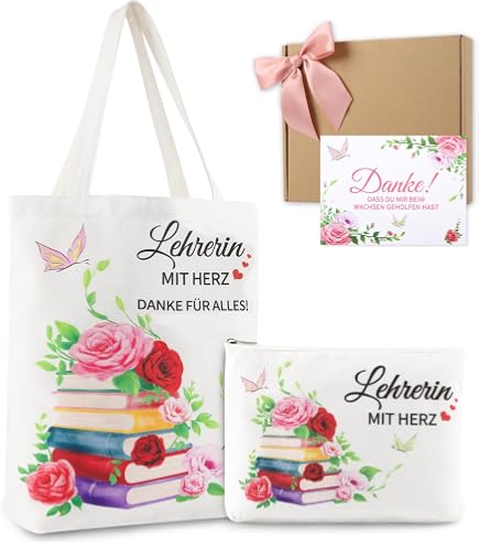 Xuniea Geschenkset Für Lehrer - Kosmetiktasche & Schlüsselanhänger Mit Dankessprüchen, Für Abschluss & Jubiläum