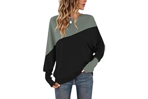 WNEEDU Langarmshirt Damen Rundhalsausschnitt Patchworkfarbe Herbst Sweatshirt Enge Manschetten Pullover Damen