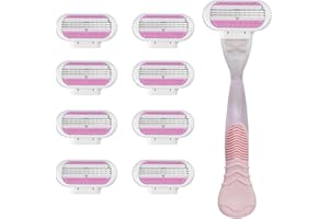 MUSIOOK Razor Blades for Venus, Razors for Women, Pubic Hair Razor, 8PCS Pink Razors Heads with Pink Handle, 3 Layer Blade & Pivoting Head, Washable Easy to Replace