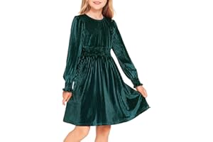 Arshiner Robe en Velours pour Filles Robe à Manches Longues Robe décontractée pour Enfants Robe de fête d'automne-Hiver Robe de Noël Robe de soirée Vintage Robe d'anniversaire de Princesse 6-13 Ans
