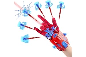 SupaWeiss Spider Web Shooters,2024 Updated Spider Web Shooter With Light,Plastic Web Shooters With 2 Launch Ports,1 Gloves,6 Soft Bullet,Halloween Costume Cosplay Gift