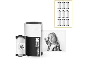 ‎KODAK KODAK Memo Shot ERA Kinder-Sofortbildkamera und Foto-Etikettendrucker, Weiß (Kamera mit 1 Rolle One-Touch-Etikettenpatrone + 9 Rollen Patronenset)