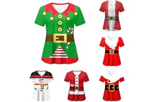 GENERIC Christmas Scrubs Top Women V-Neck Wrap Mock Cute Santa Claus Printed Nurses Top Short Sleeve Work Tunics Dog Grooming Beauty Tunic Uniform Health Care Workers Care Uniform with Pockets