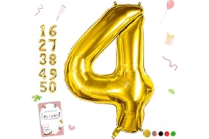 Smlpuame 102cm Folienballon Zahlen Luftballon 0-9 Geburtstag Golden Große 4 Ballons für Geburtstagsfeier Feierdekorationen, Heliumfolien Zahlenballons für Hochzeitstag