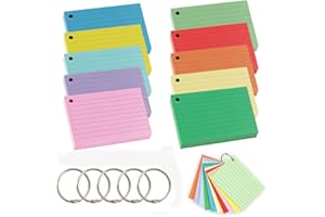 Daover A7 Flash Card, 500 Pcs Revision Cards Index Cards, Colour Record Cards with 10 Binder Rings,Ten Colours Flash Card Lined Note Cards for Student Essentials Learning Office Notecards Taking