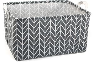 LinStyle Panier de Rangement, Panier a Linge Pliable, Bac de Rangement avec Poignées pour Vêtements, Jouets, Livres, Maquillage ou DVD, Flèche Grise