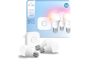 Hue Smart belysningsstartsats 3-pack lampor plus brygga, vit och färgstämning, E27-lampor, 806 lumen, 60W, med brygga