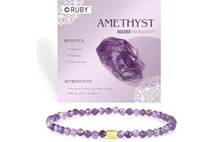 RUBY Edelstein Perlen Armband für Frauen, 4mm Perlen und 18K Vergoldet Edelstahlherz Armbänder Damen,elastischer Schmuck Yoga,Geschenke zum Valentinstag-Inklusive Geschenkbox Holz