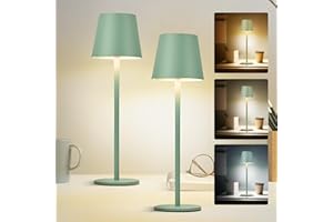 Faithorse Rechargeable Lamp Cordless Table Lamp, 2 Pack Battery Operated Lamps 5200mAh IP54 Waterproof Wireless Lamp with 3-Color Modes Touch Control Night Light for Bedroom(Vintage Green)