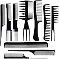 Beayuer 10pcs Hair Styling Comb Set - Detangling, Rat Tail, Coarse & Fine Toothed Combs for Long, Wet, Thick, Curly Hair