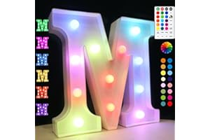 OYCBUZO Light Up Colorful LED Marquee Letter Lights, 18 Colors Changing Alphabet Letters Sign with Remote Timer for Night Light Wedding Birthday Party Lamp Christmas Home Bar Decor- Colorful M