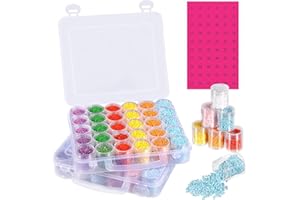 JAMATA 2×Contenedores de Almacenamiento de Pintura de Diamante 60 Rejillas Cuadrículas Caja Accesorios Diamond 5D Kit de Pintura de Diamante para Uñas,Bricolaje,Manualidades y Cross Stitch