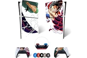 MaD Vision® Set de Skin Extra-Duraderas en Vinilo para PS5 Digital Slim + 5 Pares de Aiming Rings|Kit Adhesivo y Resistente a los Arañazos para Playstation 5 + 2 Controllers – para One Piece Diseño