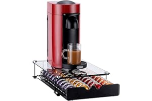 Rice rat Vertuo, Cassetto porta capsule per Nespresso, con vetro, per armadietto, Vertuoline, per bancone (cialde classe 40)