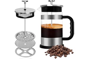UCAMP Cafetière À Piston 1000ml En Verre - Presse Française Avec Triple Filtres En Acier Inoxydable - Pour Café Ou Thé, En Voyage Et En Cadeau