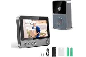 HOYIYOBI 1080p Sonnette sans Fil avec Camera, IP65 Sonnette sans Fil Exterieur Eetanche avec Écran 4.3", Visiophone sans Fil avec Camera Caméra HD Interphone Vision Nocturne Infrarouge Audio Bidirectionnel