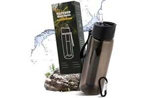 CARASTEK Gourde Filtrante De Voyage, Filtre Eau Portable, Voyage Randonnée Trek Camping Kit Purificateur Réutilisable Filtre à eau pour la randonnée, le camping, la survie et les voyages (BLACK)