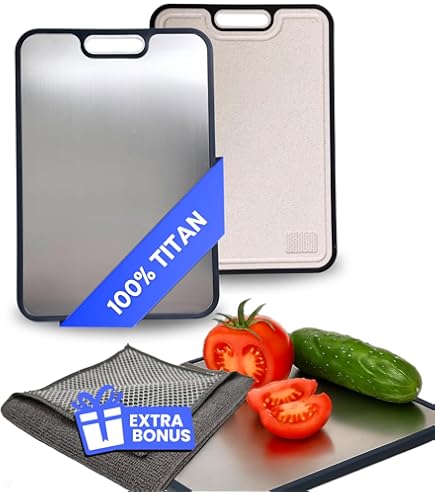Planche à Découper En Titane Pour La Cuisine, 36.5X25cm Planche à Découper En Titane Pur Et En Paille De Blé Pour La Viande Et Les Légumes, Antidérapante Et Résistante Au Lave-vaisselle