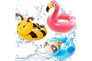 POPOYU 3Pcs Inflatable Pool Toys for Kids,Flamingo Bee Sloth Pool Inflatables Pool Floats,Swimming Pool Toys Swimming Rings for Summer Gift,Swimming Pool Beach Toys,Pool Party Decorations