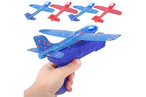 JOYGOGO Airplane Launcher Toy, 4 Pack LED Foam Throwing Glider Plane with Launcher, Aeroplane Toys, Outdoor Garden Sport Game Toys, Gifts for 3 4 5 6 7 8 9 Years Old Boys Girls