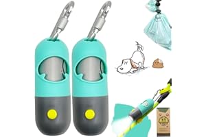 YUCHIYA Hundekotbeutelhalter mit LED-Taschenlampe| Doggy Poo Bags Spender für Die Leine| Pet Waste Bags Träger| Taschen Karabiner Verschluss LR44 Knopfzellen enthalten