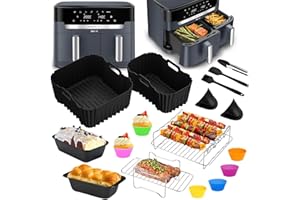 YFKJEU Accessori Friggitrice ad Aria per Moulinex XXL Dual Easy Fry 11 Litri - 17 Pezzi Moulinex EZ942B Accessori Friggitrice ad Aria - Riutilizzabile Teglia Silicone & Griglia, Stampi Pane, Stampi Torte