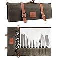 Knife Roll Bag (10 Pockets),Waxed Canvas Chef Knife Roll Bag, Knife Carrying Case,Knife Bag Storage with Handle & Shoulder Strap (Knives Not Included)