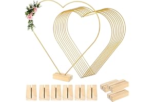 MENAYODA Lot de 10 anneaux en métal doré - Pour macramé - Avec porte-carte en bois - Pour bricolage macramé, artisanat, attrape-rêves, décoration de mariage (forme de cœur)