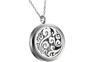 ‎FLONGO Flongo Duft Kette Aromatherapie Aroma: Halskette für Ätherische Öle Edelstahl Herz Duftkette Diffuser mit 6 Farbigen Filz Pads ölpads Silber für Damen Frauen