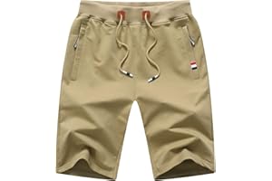 JustSun Short Sport Homme Running Coton avec Poches Zippées