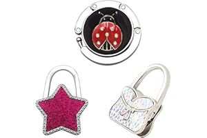 VELLICHOR EUROPE 3-Pack Decorative Handbag Table Hooks | Foldable & Magnetic Desk Clips for Purses | Stylish Ladybird, Star & Purse Designs | Portable & Durable | Protects from Germs & Dirt | Up to 3kg Capacity