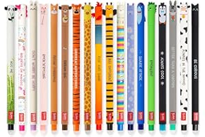 LEGAMI - Lot de 18 stylos gel effaçables avec encre thermosensible, gamme de couleurs d'encre et motifs de baril, pointe de 0,7 mm, motifs animaux, poulet, cochon, âne, vache, etc