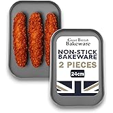 Great British Bakeware 2 Pack 24cm Superior Double Coated Non Stick Small Oven Baking Tray Roasting, Cooking, Oven Safe to 22