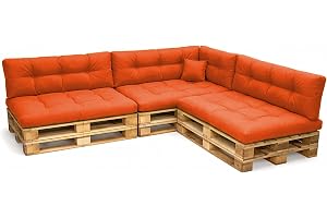 POKAR Euro pall quiltad kudde – set med 8: Sittkudde 120 x 80 cm + ryggkudde 120 x 40 cm, trädgårdskuddar soffa, uteplats, ut