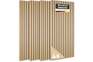 JELLE & JACOB Panneaux acoustiques muraux en placage bois chêne 104 x 52 cm, lot de 4 panneaux tasseaux sur feutre acoustique noir, lamelles 3D, acoustique agréable - déco intérieure scandinave